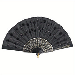 1/ 2pcs Vintage Embroidered Sequins Hand Fan Folding Handheld Fan, for Wedding Party Dance Group Events