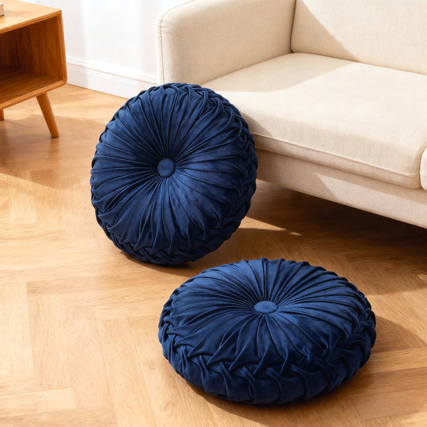 2/4pcs 45CM Large Round Pleated Throw Pillows with Filler 3D Pumpkin Waist Cushion for Living Room, Sofa, Bedroom - Soft Velvet Cover Bolster Decorative Seat Mat with Elegant Button Detail Home Office Decoration