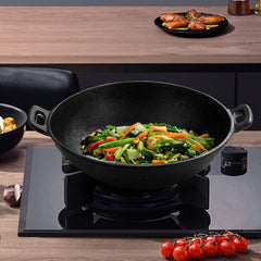 1 Kitchen Cast Iron Pot, Non-stick Multi-purpose Cookware, Household Kitchen Stir-frying Pot, Cast Iron Stir-frying Pot with Double Ears, Not Easy to Stick, Delicious and Healthy, Black, 30*30*9cm