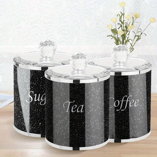 Tea Coffee Sugar Canisters Sugar Tea Coffee Sugar Jars Reusable Crystal Filled Tea Coffee Sugar Canisters with Lid for Kitchen Home Present