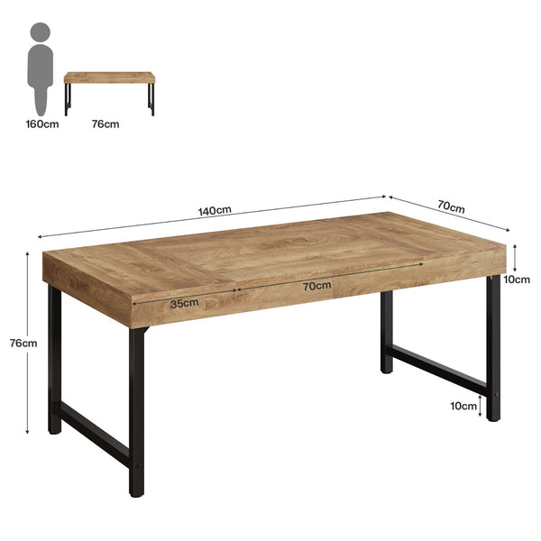 Farmhouse Dining Table for 4-6 People | 139.7 cm Industrial Rectangular Kitchen Dinner Table with Heavy-Duty Metal Legs, Rustic Brown, Multifunctional, Includes 1 Leaf, Assembled, by TRIBESIGNS