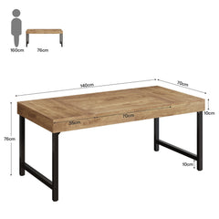 Farmhouse Dining Table for 4-6 People | 139.7 cm Industrial Rectangular Kitchen Dinner Table with Heavy-Duty Metal Legs, Rustic Brown, Multifunctional, Includes 1 Leaf, Assembled, by TRIBESIGNS