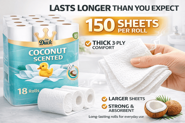 18 Rolls Toilet Paper – Coconut Scented Bulk Pack – Soft & Strong 3 Ply – Fresh & Long Lasting