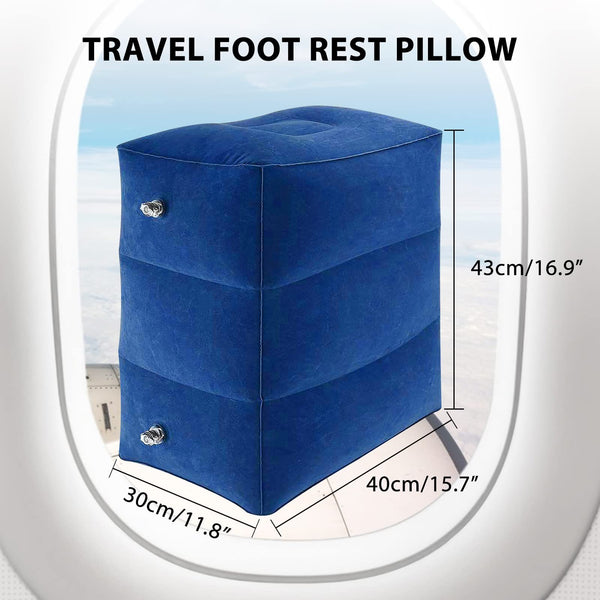 Inflatable Foot Rest Pillow for Plane 3 Layers Adjustable Heights Leg Rest Cushion Airplane Travel Essentials Multifunctional Airplane Foot Rest for Office Home Travel