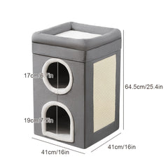 1 Luxury Cat House, Double-Decker Cat Bed with Fluffy Balls And Scratchboards - Foldable, Closed Cat Villa, Suitable for Indoor Cats And Small Dogs, Comfortable All Season, Soft Fabric, Cat House Villa; Modern Cat Bed; Durable Cat Bed, Cat Furniture