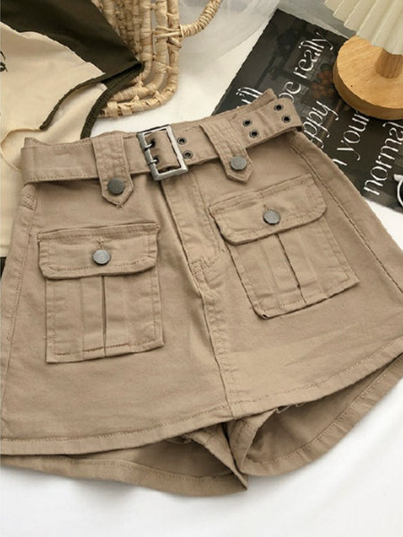 Women's High Waist Cargo Skort with Belt & Built-In Shorts - -Line Mini Skirt, Belted Waistband, Machine Washable Short Length Suitable for,, Casual Attire - Casual Streetwear Outfits