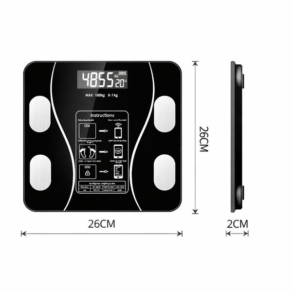 Bluetooth Smart Body Fat Scale 180kg Digital BMI Weight Scale with App Body Composition Analyser LED Display Wireless Bathroom Scale