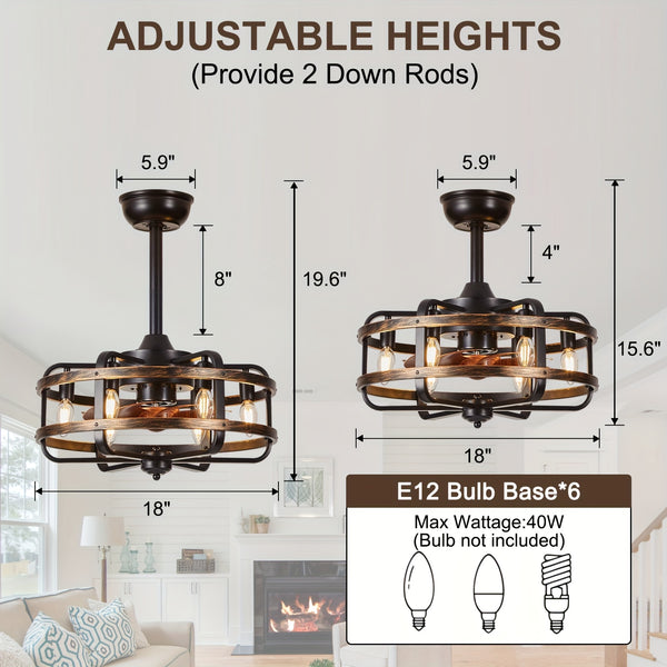 45.72cm Enclosed Bladeless Flush Mount Ceiling Fan With Light | Farmhouse Quiet Ceiling Fan Light With Remote Control, Reversible Quiet Dc Motor, Suitable For Bedroom, Living Room, Farmhouse, Kitchen