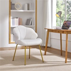 Costoffs Velvet Accent Chair Modern Side Chair Vanity Chair Leisure Chair with Shell-shaped Backrest and Golden Metal Legs, Versatile Use Lounge Chair for Living Room/Bedroom/Home Office/Kitchen, White/Pink