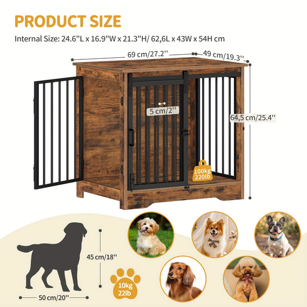 Hzuaneri 69cm Dog Crate, Furniture, Dog Kennel, 2 Doors, Modern Dog House, Suitable for Small and Medium Dogs, Side Table, Family Doghouse, 49 X 69 X 64.5cm, Rustic Brown