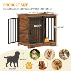 Hzuaneri 69cm Dog Crate, Furniture, Dog Kennel, 2 Doors, Modern Dog House, Suitable for Small and Medium Dogs, Side Table, Family Doghouse, 49 X 69 X 64.5cm, Rustic Brown