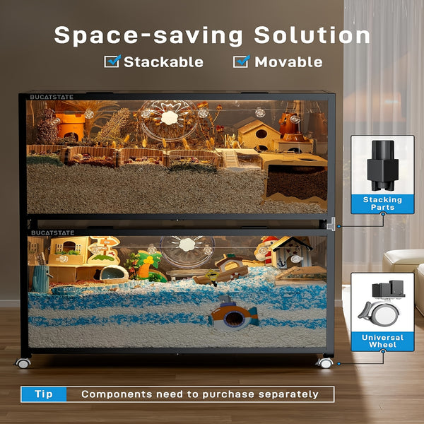 BUCATSTATE Hamster Cage 3.0: 100/120cm(Only 120cm Free 20L Paper Bedding) Spacious Stackable Metal Cage for Dwarf And Syrian Hamsters, Gerbils, And Mice Easy Top Access And Quick Assembly, Hamster Accessories