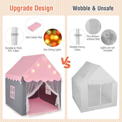 Large Kids Play House with Washable Mat and Star Lights
