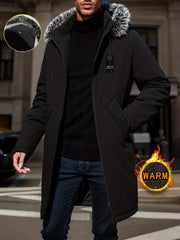 Men'S Mid-Length Oversized Hooded Jacket - Thick Fleece-Lined Full Zip Cardigan, with Drawstring Hood, Suitable for Cold Weather - Casual And Formal Outerwear, European And American Style, Perfect for Winter Layering