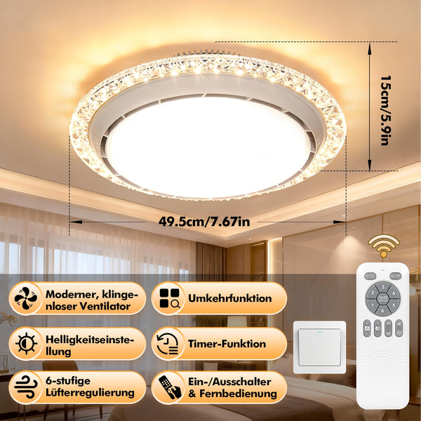 LED Ceiling Fan Light, 3-Color Dimmable Fan Ceiling Light, Suitable for Living Room, Bedroom, Kitchen, And Study Application with Remote Control, for Room Ventilation