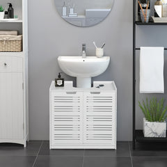 Under Sink Bathroom Cabinet, White Basin Cabinet, Bathroom Under Sink Bathroom Storage Units Freestanding, Wood Plastic Board Bathroom Storage Unit, 59.94X29.97X58.42cm