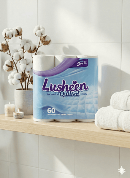 Lusheen White 3-Ply Toilet Paper – 60 Rolls Bulk Pack (150 Sheets/Roll) – Premium Quilted, Unscented & Ultra-Soft Bathroom Tissue