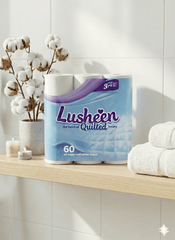 Lusheen White 3-Ply Toilet Paper – 60 Rolls Bulk Pack (150 Sheets/Roll) – Premium Quilted, Unscented & Ultra-Soft Bathroom Tissue