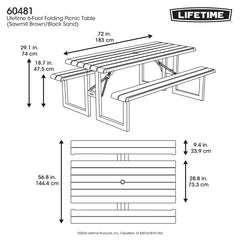 Lifetime 6Ft (1.83M) Folding Picnic Table - Model 60481