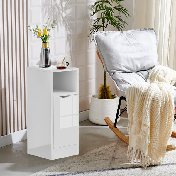 Slim Bedside Table, High Gloss Narrow Nightstand, Small Bedside Cabinet with Storage Space Saving for Bedroom Storage Unit, Living Room Small Sofa Side End Table