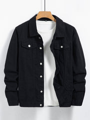 Spring and Autumn Hot Men's Denim Jacket for Teens, High-End Long Sleeve Turn- Collar Casual Coat