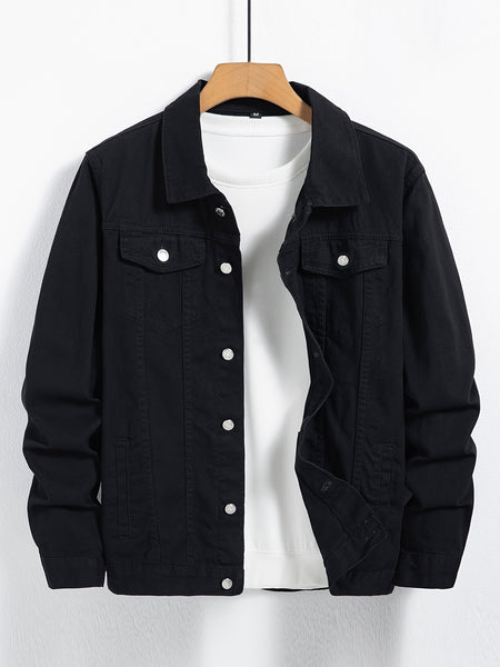 Spring and Autumn Hot Men's Denim Jacket for Teens, High-End Long Sleeve Turn- Collar Casual Coat