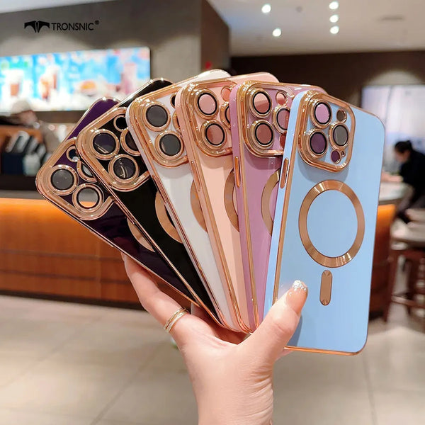 For Magsafe Luxury Magnetic Cases For iPhone 11 12 13 14 15 Pro Max 15 Plus Wireless Charge Case Plating Cover Phone Accessories