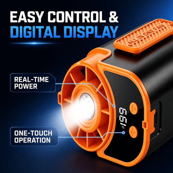 Portable Multi-functional Fan, Rapid Cooling 181.44g Ultra-lightweight Design, 18000 RPM High-speed Motor, 5000mAh Long-lasting Battery, Fast Charge Shock Dust Resistant, Flashlight, for Travel, Gym, Party, Working In High-temperature Environments