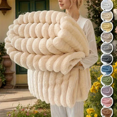 Chunky Cord Throw Blanket Ribbed Faux Fur, Thick Fleece Blanket Throws Decorative Winter Warm Blanket Ultra Soft Warm Sofa Throw Blanket for Bedroom Living Room UK Free Shipping