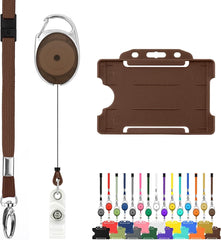 Retractable Lanyard and Badge Holder Trio Triple Pack by Lanyardstomorrow - Set Includes a Single Plain Lanyard, Extendable Carabiner Yoyo Reel Clip and Rigid ID Card Holder (Black)