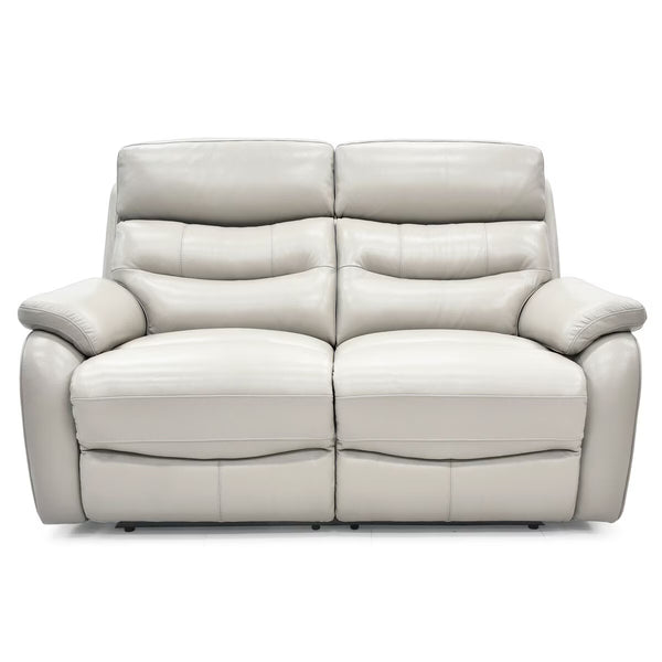 Fletcher Light Grey Leather Power Reclining 2 Seater Sofa with Power Headrest