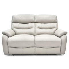 Fletcher Light Grey Leather Power Reclining 2 Seater Sofa with Power Headrest