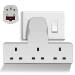 2x 3-Way Plug Adapter with UK Socket Extender – Compact Cable-Free Multi-Outlet Adapter for Home, Office & Travel