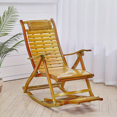 Natural/ Brown Rocking Chair/Lounge Chair Recliner Load-Bearing 150kg Comfort Bamboo Loungers Deck Chair Adjustable Handrail Home Chair Gifts Stable Ergonomic