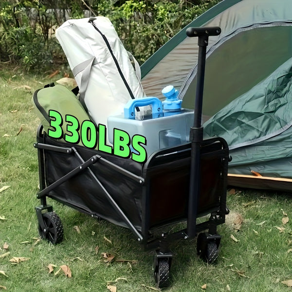 Large Heavy- Duty Folding Wagon- with All- Terrain Wheels, Utility Grocery Wagon, with Two Side, Sturdy Construction, Rolling Storage Cart for Camping, Shopping, Gardening & Outdoor Activities 70.1x39.12x44.96cm