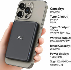 Magnetic Wireless Power Bank Fast Charging – Ultra Slim, with USB-C, Smartphones Battery Pack Compatible with iPhone/Android