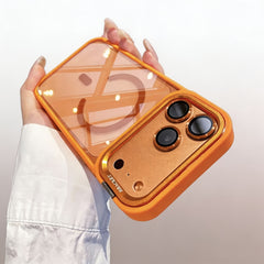 Phone Case: Luxury Magnetic Phone Case with Metal Camera Stand, Clear Transparent Shockproof Cover with Detachable Lens Film, Compatible for iPhone 17 Pro Max/16/15/14/13 Series
