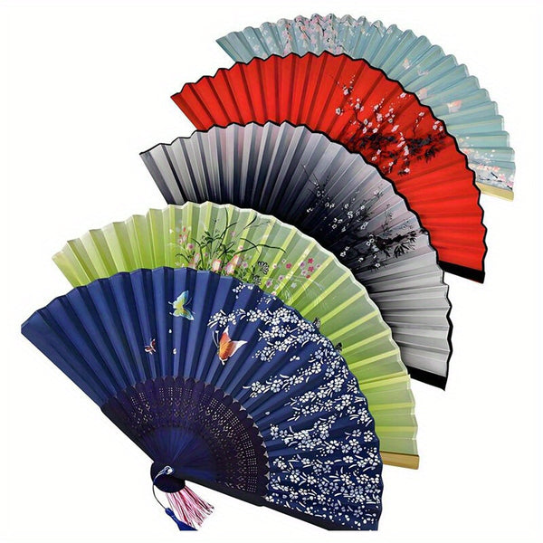 Stylish Retro Floral Butterfly Folding Hand Fan - Lightweight Durable Plastic, Multi-Color Options for Line Dancing, Popping, Weddings & Parties - Elegant Gift for Women