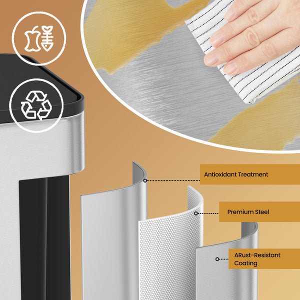 2.1-Gallon, 8 L Hanging Kitchen Trash Can with Lid, Cupboard Door Hanging or Wall-Mounted, Silver
