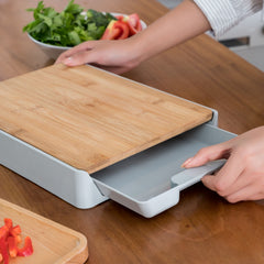 Taylor & Brown Kitchen Bamboo Chopping Board - Meal Prep Station with Pull Out Tray for Easy Food Prep, Storage & Clean Up - Wooden Non Slip Prep Deck – Serving Board
