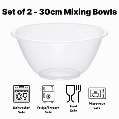 Set of 2 Clear 30cm Plastic Mixing Bowls – 7.0L BPA-Free Food-Safe Nesting Bowls for Kitchen Prep, Baking & Serving – Microwave & Dishwasher Safe Lightweight Bowls