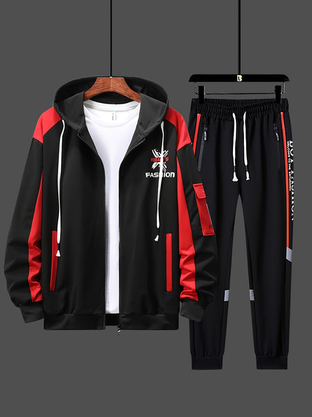Men's Casual Hooded Sweatshirt Sportswear Set, Tracksuit