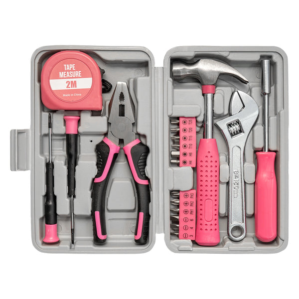 Pink Home Repair Tool Kit - Portable Hand Tool Set with Hammer, Vise, Wrenches, Screwdrivers & More - Ideal for DIY Projects & Emergency Car Maintenance - Perfect Christmas Gift for Women, DIY Tool Kit | Stylish Pink Tools | Organized Tool Storage