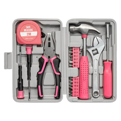 Pink Home Repair Tool Kit - Portable Hand Tool Set with Hammer, Vise, Wrenches, Screwdrivers & More - Ideal for DIY Projects & Emergency Car Maintenance - Perfect Christmas Gift for Women, DIY Tool Kit | Stylish Pink Tools | Organized Tool Storage