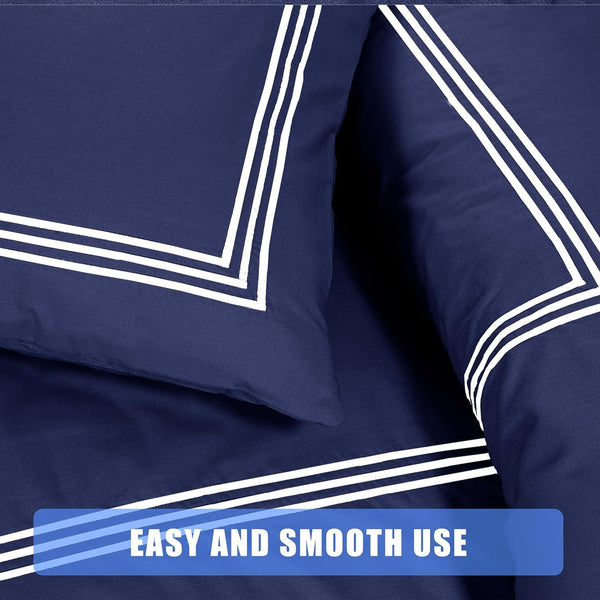 My Home Store Polycotton Bratta Duvet Cover Set - Our 3pc Soft stitch Embroidered button closure Quilt cover with matching Embroidered envelop closure Pillowcases | Breathable & Lightweight Duvet cover set