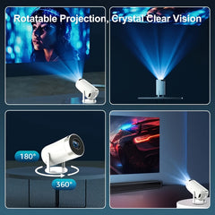 A Compact Projector That Can Decode 4K Videos, Has a Local Resolution of 720P, And Features Wireless And Wireless 5.2 Connectivity. This Portable Device Includes Automatic Vertical Keystone Correction And a Stand That Can Rotate 180 Degrees