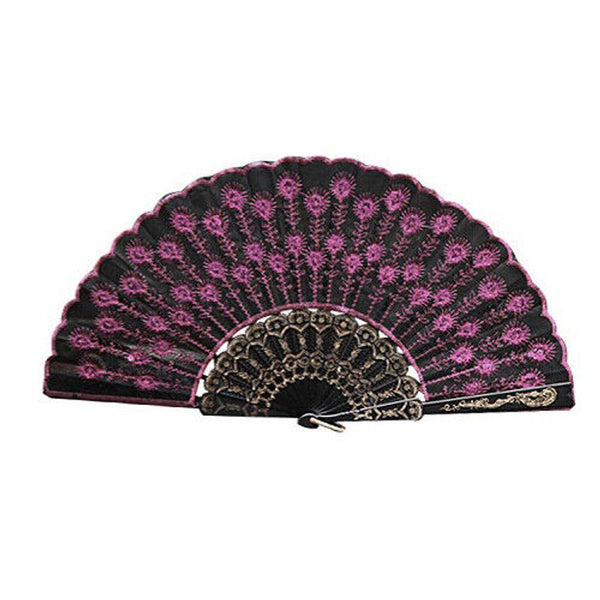 Spanish Lace Silk Folding Hand Held Dance Fan Flower Pattern for Party Wedding