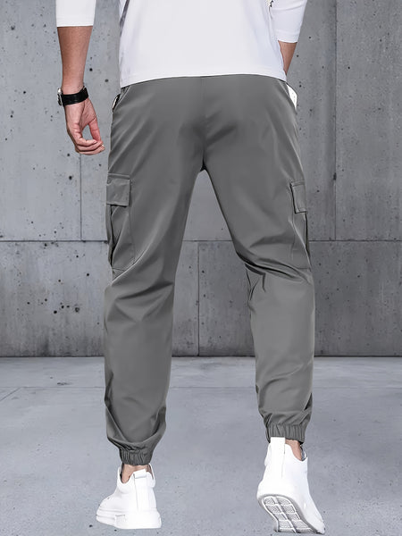 Men's Three-pc Cargo Pants, Solid Color Multi-Pocket Casual Outdoor Sports Trousers, Suitable for Spring, Summer, and Autumn