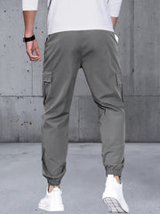 Men's Three-pc Cargo Pants, Solid Color Multi-Pocket Casual Outdoor Sports Trousers, Suitable for Spring, Summer, and Autumn
