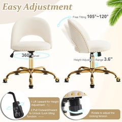 Office Chair Velvet Fabric Swivel Computer Desk Chair Comfy Armless Vanity Task Chair With Adjustable Height, Ergonomic Chair for Home Bedroom (Delicate Lilac)